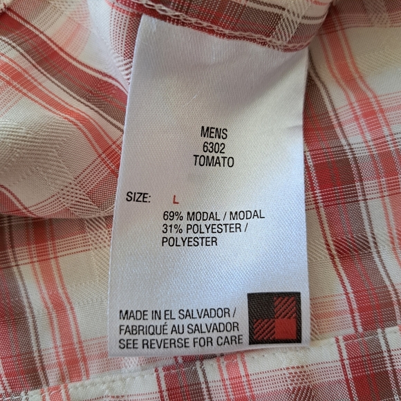 Woolrich Men's Plaid Shirt Size Large Red Beige Short Slv Casual Button Front - Picture 5 of 11